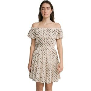 NWT Hayden Floral Cream Mini Dress‎ Smock Ruffle Short Sleeve M Y2K Boho Whimsy